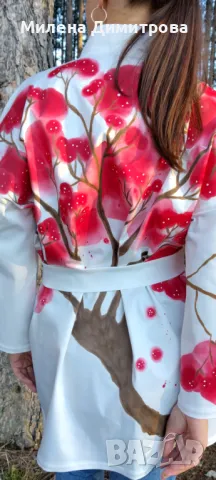 Ръчно рисувано сатенирано кимоно , снимка 9 - Сака - 48865711