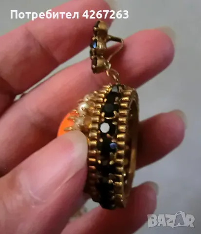 Разкошен старинен медальон с голям стъклен кабошон, перли и кристали, снимка 8 - Антикварни и старинни предмети - 49407281