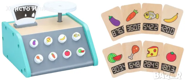 Детски дървен кантар - везна с измерване Marionette 9 части