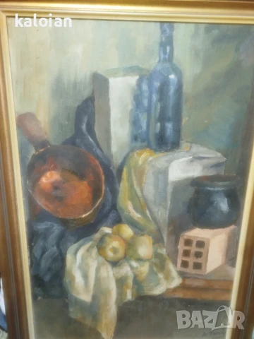 Голяма авторска испанска картина. Масло върху платно каширано на фазер. Подписана. Дървена стара рам, снимка 2 - Антикварни и старинни предмети - 51285800