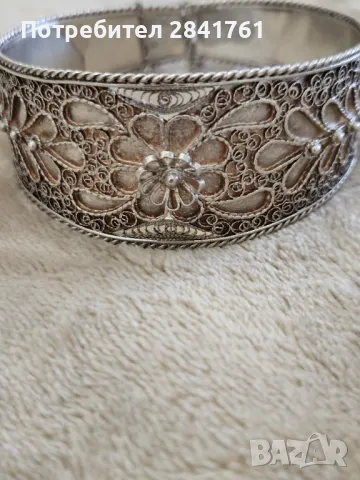 Старинна сребърна гривна филигран, снимка 2 - Гривни - 50015490