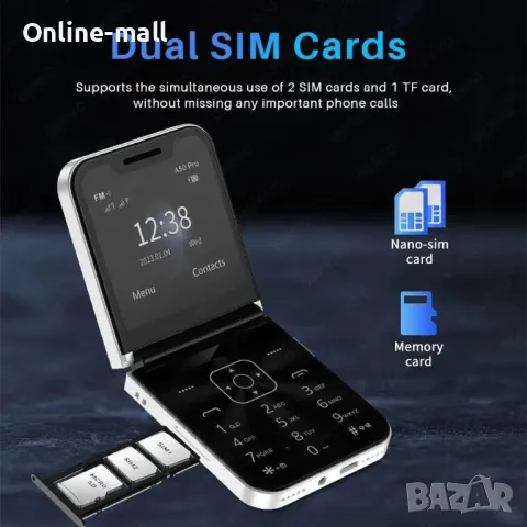 Мини Сгъваем Телефон Mini Flip A50 Smart Phone с 2 SIM карти Мини Телефон, снимка 3 - Други - 48075458