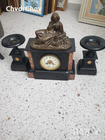 2бр стари мраморни свещници 22см-4кг/чифт декорации за мраморен каминен часовник, снимка 11 - Антикварни и старинни предмети - 51302103