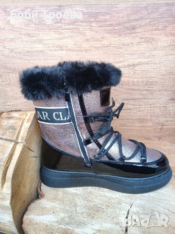 Дамски зимни апрески в цвят черен и златист с връзки, снимка 6 - Дамски ботуши - 43145390