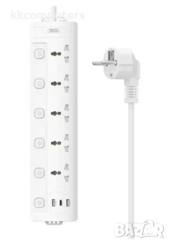 Разклонител 220V - XO-WL19 / PD,USB QC 3.0, 5x220V Universal socket + power buttons / Бял / Баркод :, снимка 2 - Оригинални зарядни - 47709350