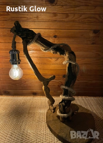 Настолна ръчно изработена рустик лампа, снимка 3 - Настолни лампи - 52268718