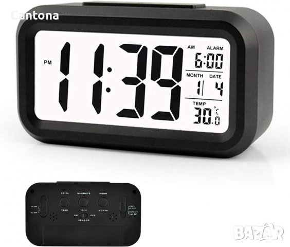 Arespark 5,3" LCD цифров алармен часовник, температура, дата, нощна светлина, дрямка, снимка 1 - Друга електроника - 37735326