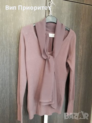 Меко плетиво с вграден фин шал от същия цвят-лилав издържан тъмен цвят, дълъг ръкав, ефектен модел, снимка 11 - Блузи с дълъг ръкав и пуловери - 37417986