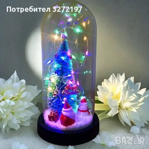 Ръчно изработена LED Коледна Елха с Дядо Коледа и Снежен Човек