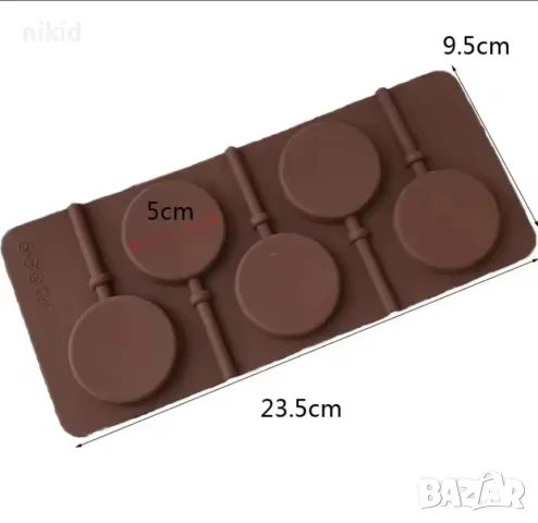 5 бр плосък кръг силиконов молд форма за направа на близалки на клечка декор торта фондан шоколад, снимка 2 - Форми - 23402969