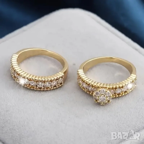 Комплект от 2 бр. дамски пръстени с цветя, кубичен циркон, снимка 2 - Пръстени - 43103294