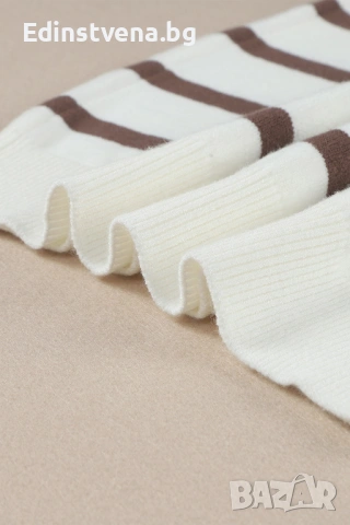 Дамска бяла рокля тип пуловер с кафяви райета и цип, снимка 14 - Рокли - 53081823