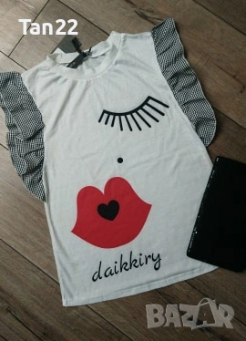 Кокетна дамска блуза, снимка 4 - Тениски - 53141410