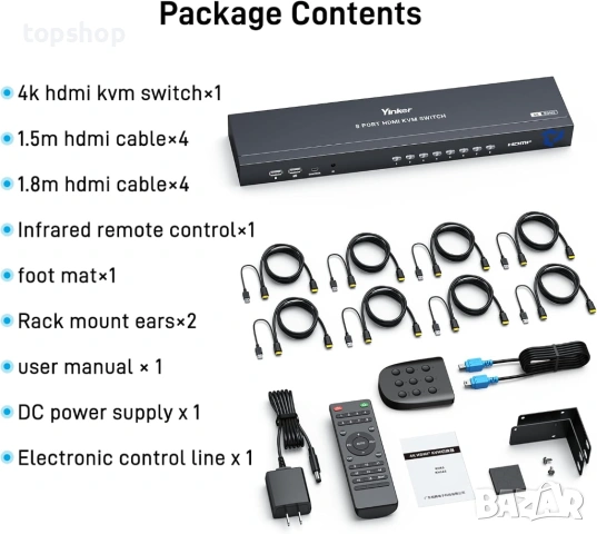 Чисто нов професионален 8-портов HDMI KVM Превключвател Yinker – 4K@60Hz / 2K@144Hz  , снимка 7 - Кабели и адаптери - 53565653