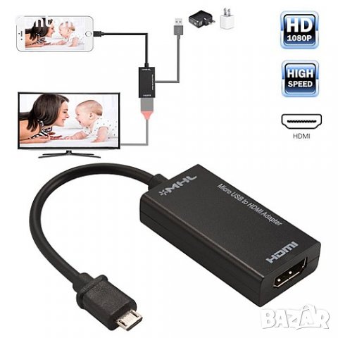 MHL преходник от Micro USB към HDMI за свързване на телефон с телевизор, снимка 3 - USB кабели - 40119840