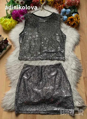Нов пайетен сребрист топ, снимка 1