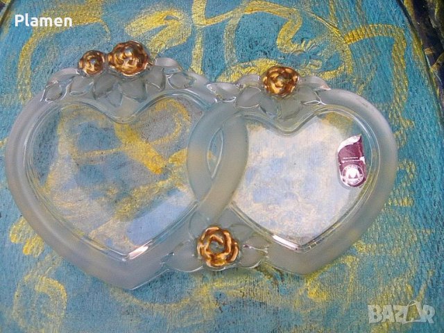 Две сърца за влюбени току що женени изработени от водно стъкло, снимка 1 - Декорация за дома - 37195613