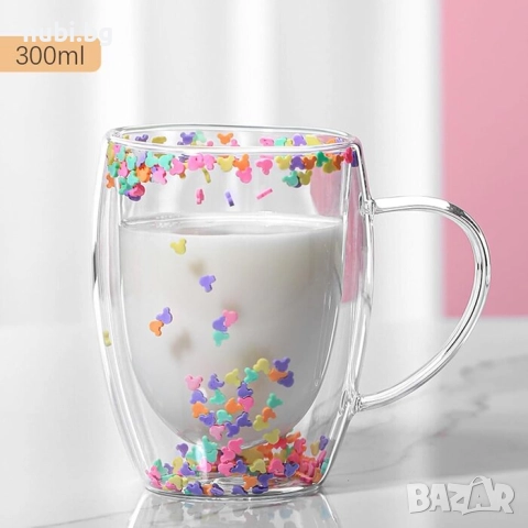 Стъклена термо чаша CupHup Party Star с двойно дъно, снимка 3 - Чаши - 52352964