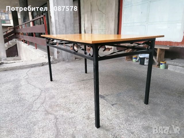 Трапезна маса от ковано желязо, дърво метал , снимка 5 - Маси - 33280113