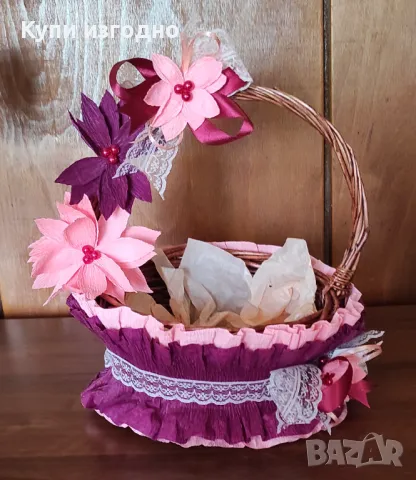 👌👌👌 Чудесен Подарък за всеки повод - декорирани кошничка и бутилка 👌👌👌за вино!, снимка 4 - Декорация за дома - 48231632