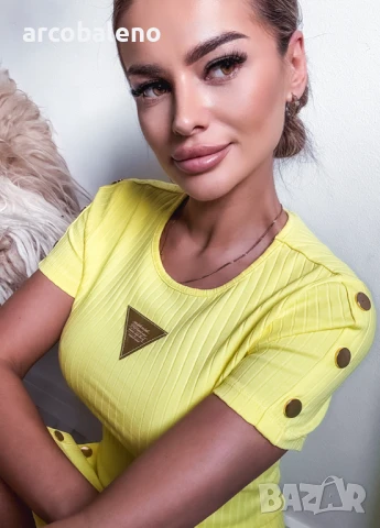 Елегантна дамска оребрена памучна рокля с дължина до коляното INEZ, снимка 7 - Рокли - 50968568