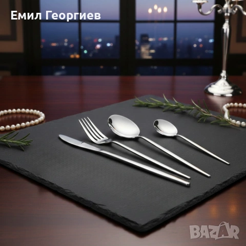 Комплект прибори за хранене в сребрист цвят от 24 части с луксозен дизайн и магнитна кутия, снимка 5 - Прибори за хранене, готвене и сервиране - 53202347
