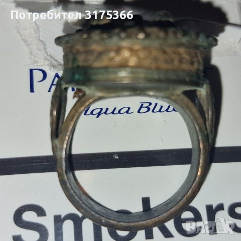 Възрожденски мъжки женски пръстен сребро  сачан X IX век, снимка 3 - Пръстени - 43626486