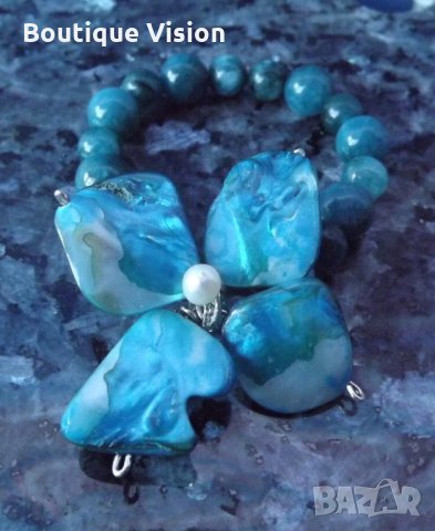 Ново! Гривна с естествени камъни - Халцедон и Апатит