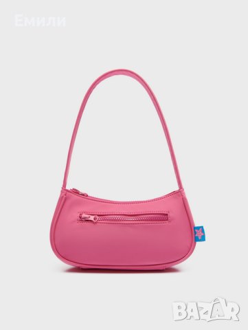 Текстилна малка дамска чанта за рамо в розов цвят, снимка 2 - Чанти - 43734395
