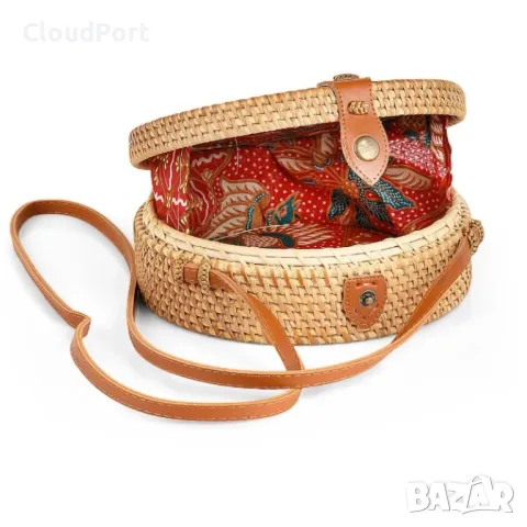  Дамска сламена плажна чанта, Polo Air, ръчна изработка, кръгла, 21х7 см, Бежово, снимка 2 - Чанти - 50394037