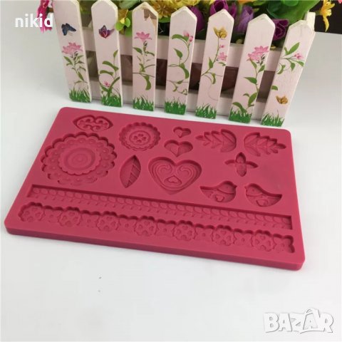 Птичка листо цвете сърце борд кант силиконов молд форма фондан декор, снимка 4 - Форми - 37734886