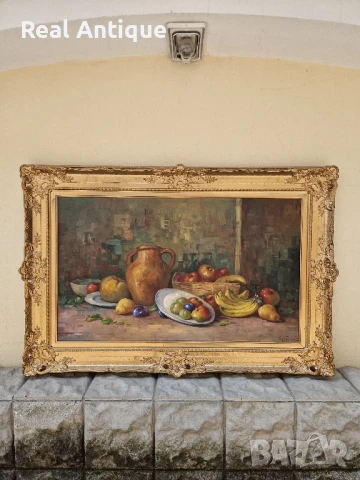 Изключителна огромна антикварна авторска майсторска картина масло върху платно 