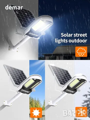 intelamp соларна улична LED лампа, 3000 лумена, 6500К, с 2 сензора за движение, дистанционно, снимка 6 - Соларни лампи - 49688685