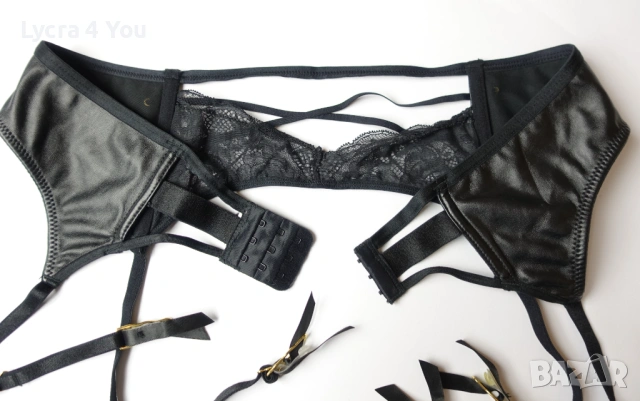 L луксозен черен колан с жартиери с кожа и дантела, снимка 6 - Бельо - 53375511