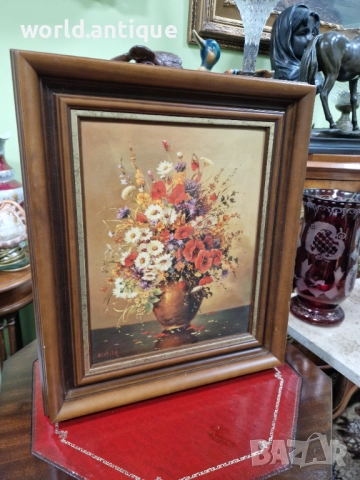 Уникална антикварна авторска картина емайл , снимка 5 - Картини - 52323367