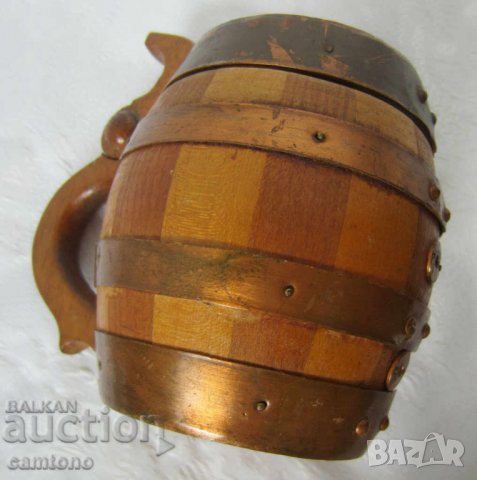 Стара дървена халба с капак, съд, Германия, форма буре, снимка 6 - Антикварни и старинни предмети - 28884182