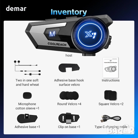 Bluetooth слушалка за мотоциклетна каска, CVC шумопотискане, IP67, снимка 6 - Bluetooth слушалки - 51541786