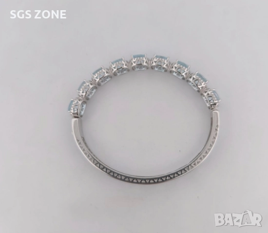 СРЕБЪРНА ГРИВНА ОТ ТАЙЛАНД С НЕБЕСНОСИН ТОПАЗ И РОДИЕВО ПОКРИТИЕ, снимка 6 - Гривни - 52453619