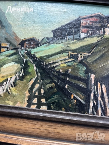 Маслена картина върху фазер  Изобразяваща живописен планински пейзаж с  къщи, снимка 12 - Картини - 52150317