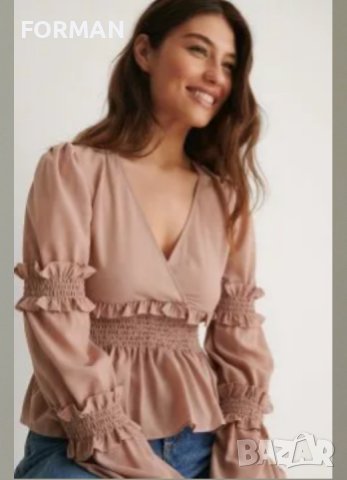 -20% РАЗКОШНА блуза в цвят пепел от рози в бохо-стил, снимка 1