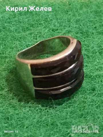 Сребърен пръстен с три реда фасетиран ЧЕРЕН ОНИКС подходящ аксесоар за ежедневието 34042