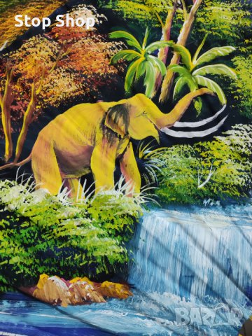 Голямо Ръчно рисувано ветрило слон картина Индонезия , снимка 4 - Картини - 43029735