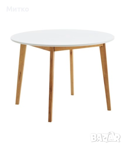 Кухненска маса JEGIND Ø105 бяло/натурал, снимка 1