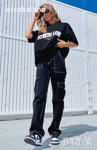 Модерен дамски пачуърк прав панталон с много джобове, 2цвята, снимка 3 - Панталони - 44014701