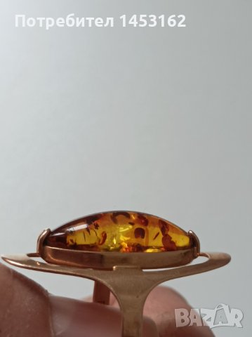 Златен руски пръстен с естествен кехлибар , снимка 6 - Пръстени - 43240994