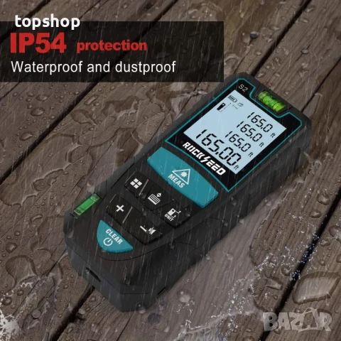 НОВА Лазерна рулетка RockSeed 50M с 2 нивелира, LCD дисплей, изчисляване на разстояние/площ/обем, снимка 5 - Гедорета - 50542393