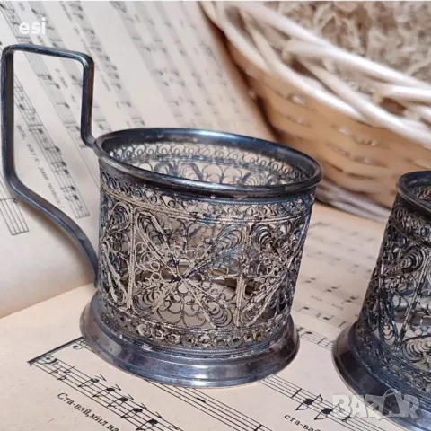 Руски посребрени антикварни стакани Филигран -, снимка 5 - Нумизматика и бонистика - 50374757