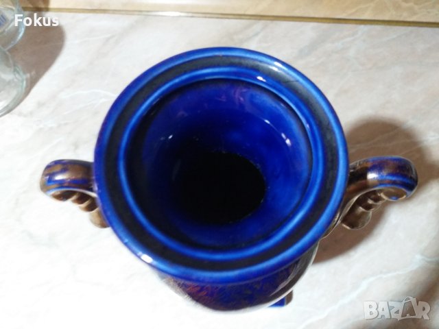 Стара синя английска ваза порцелан, снимка 5 - Антикварни и старинни предмети - 43504537