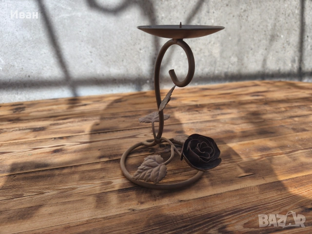 свещник ковано желязо с листа и роза , снимка 8 - Антикварни и старинни предмети - 53562506