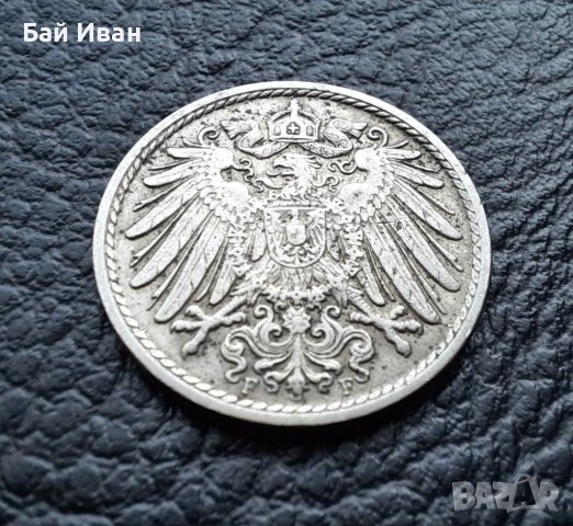 Стара монета  5 пфенига 1910 г. буква  F  - Германия- топ цена !, снимка 2 - Нумизматика и бонистика - 39779527